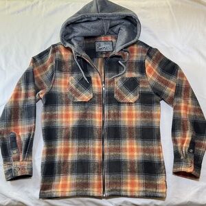 Brooklyn Cloth Plaid Jacket with Hood - Orange and Gray